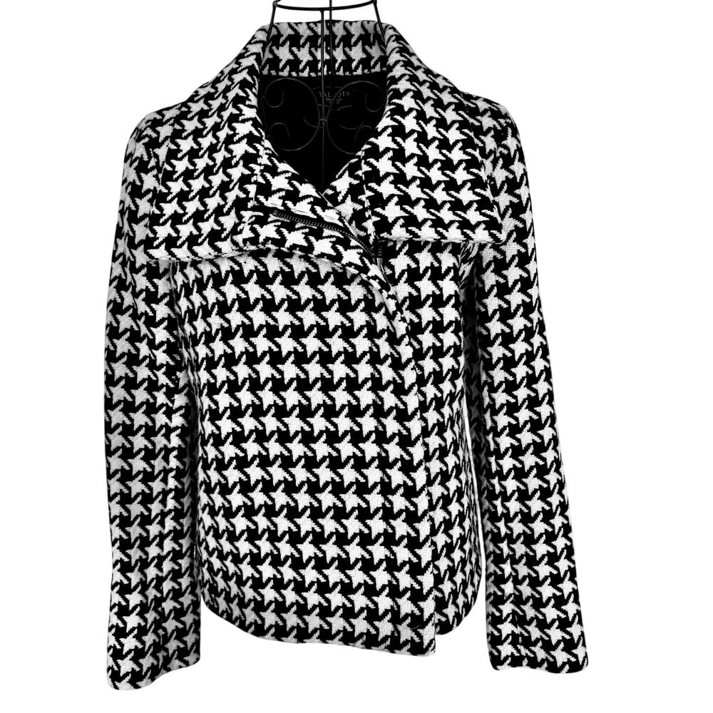 Vintage Y2K Talbots Wool Houndstooth Check Plaid Moto Jacket Retro Edgy Indie